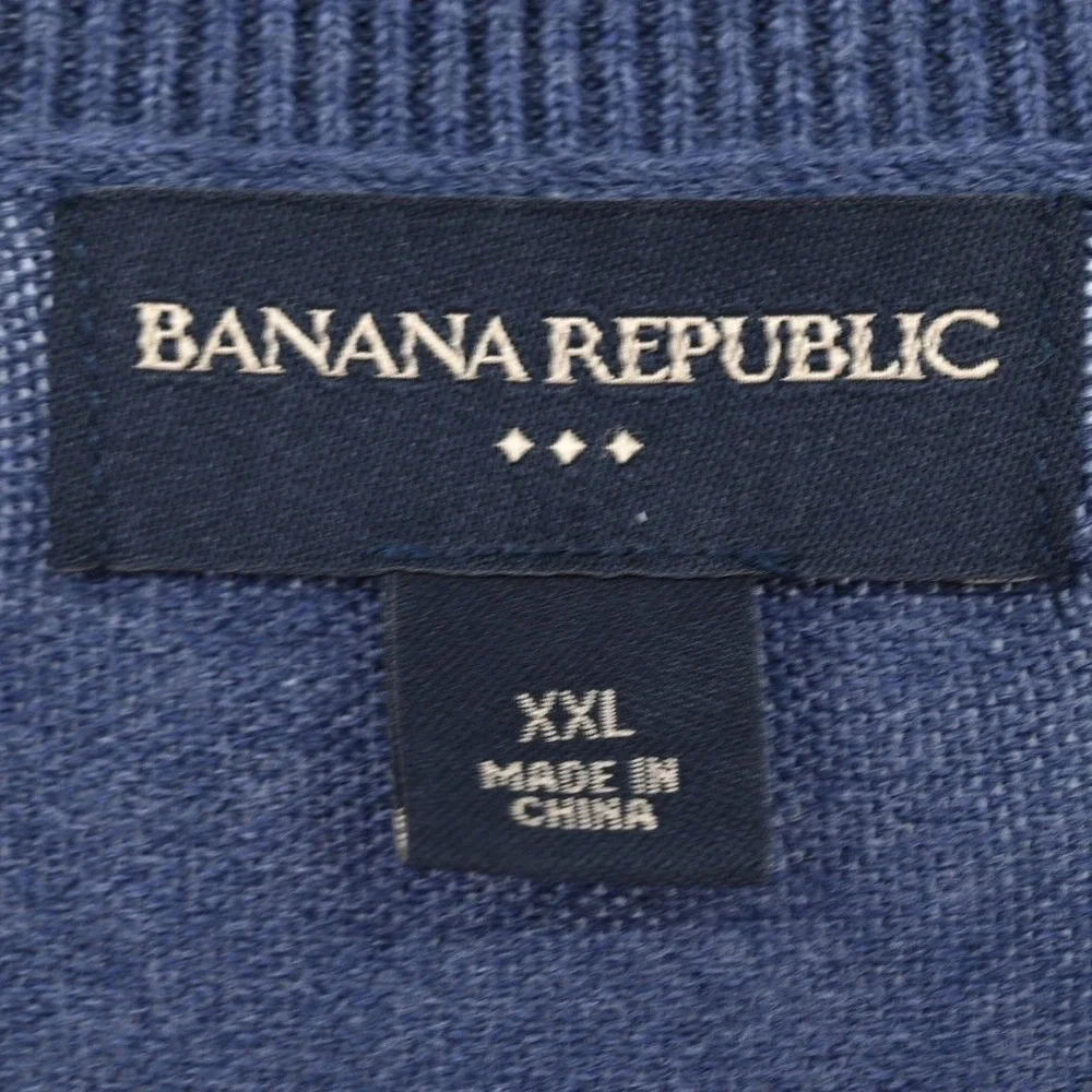 Banana Republic XXL Blue Argyle V-Neck Sweater Cotton Preppy Dark Academia Y2K
